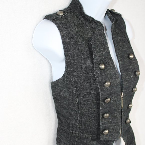 Forever 21 Women's Vest Cropped Zipper Denim Black Large - Picture 2 of 9